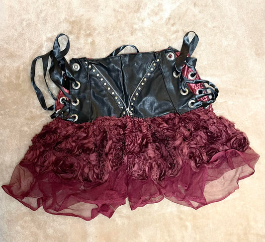 Vintage Leather and Floral Studded Skirt